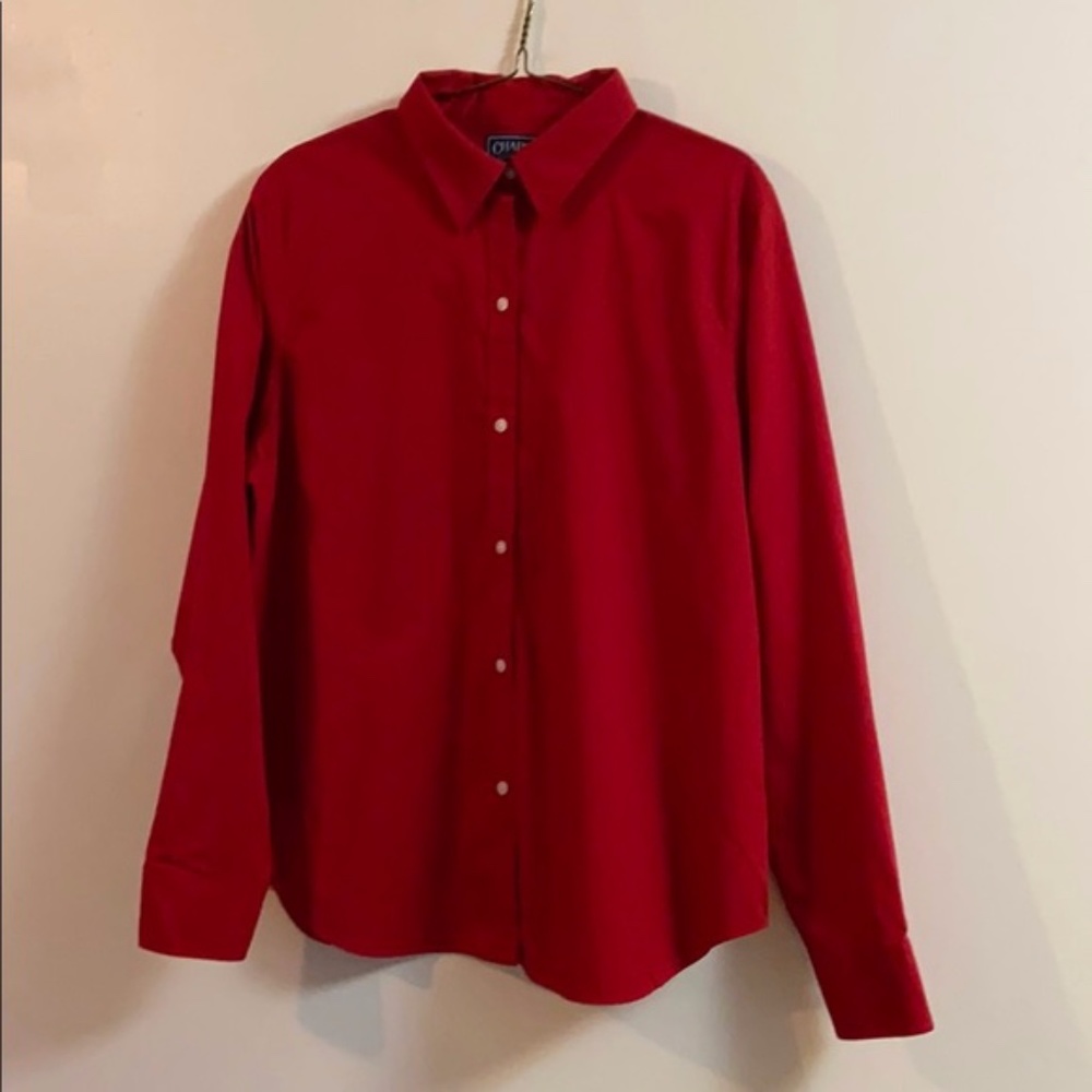 Chaps No Iron Red Button Up Blouse Size XL.
